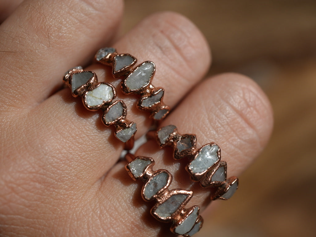 Multi - Stone Raw Aquamarine Ring || Copper Aquamarine Ring || Rough March Ring || March Birthstone Ring || Electroformed Ring