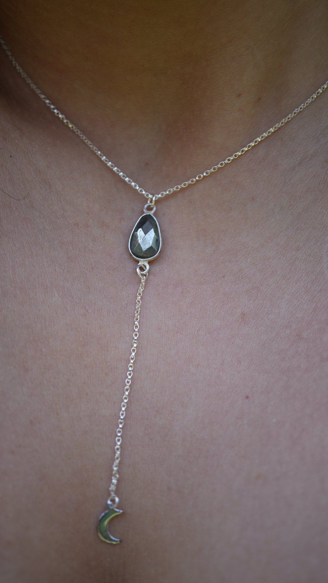 Pyrite Sterling Silver Y Style Lariat Necklace