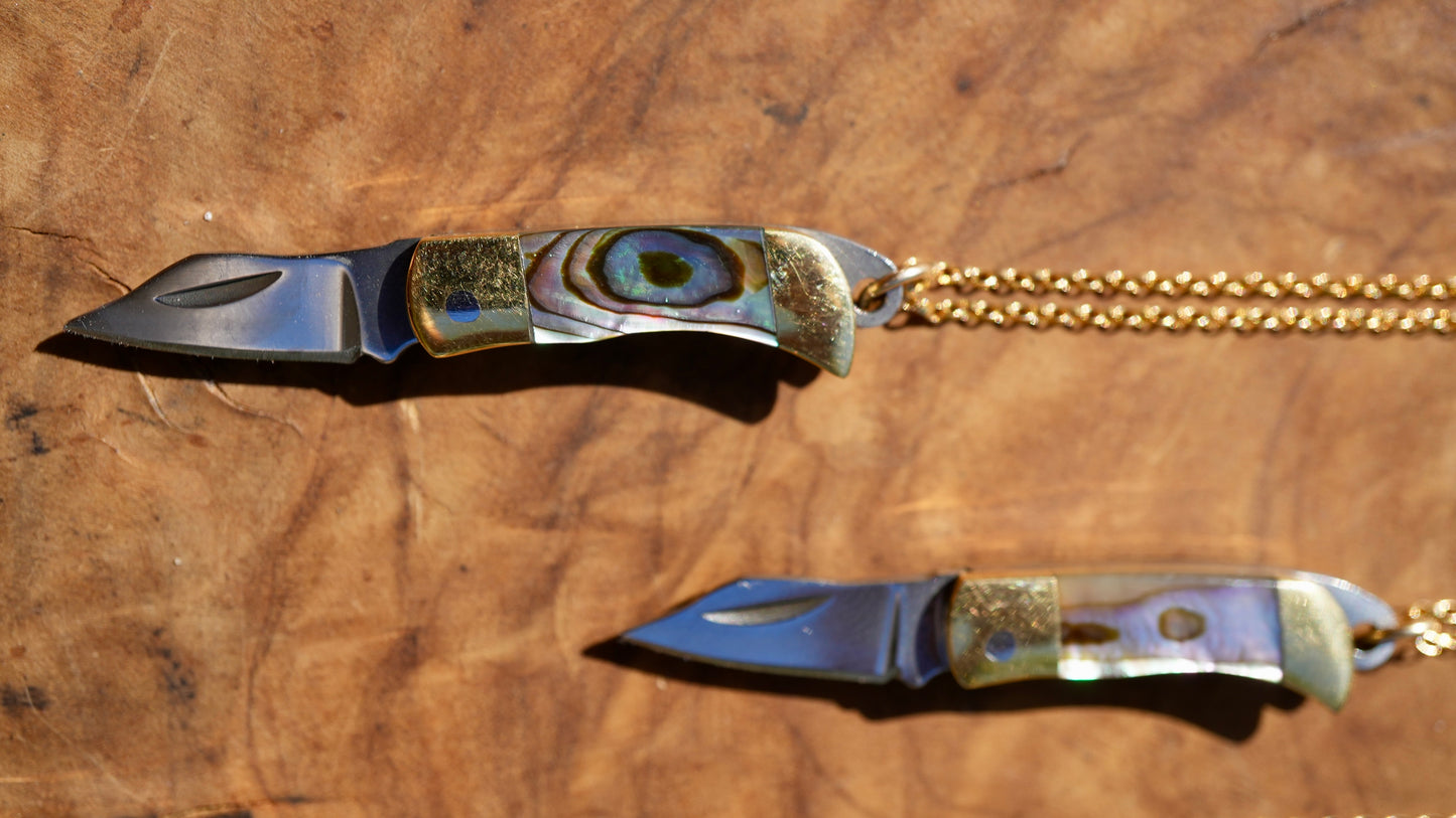 Abalone Shell Knife Necklace || Shell Pocket Knife Necklace || Blade Necklace || Brass Knife Necklace || Real Knife Necklace || Unisex