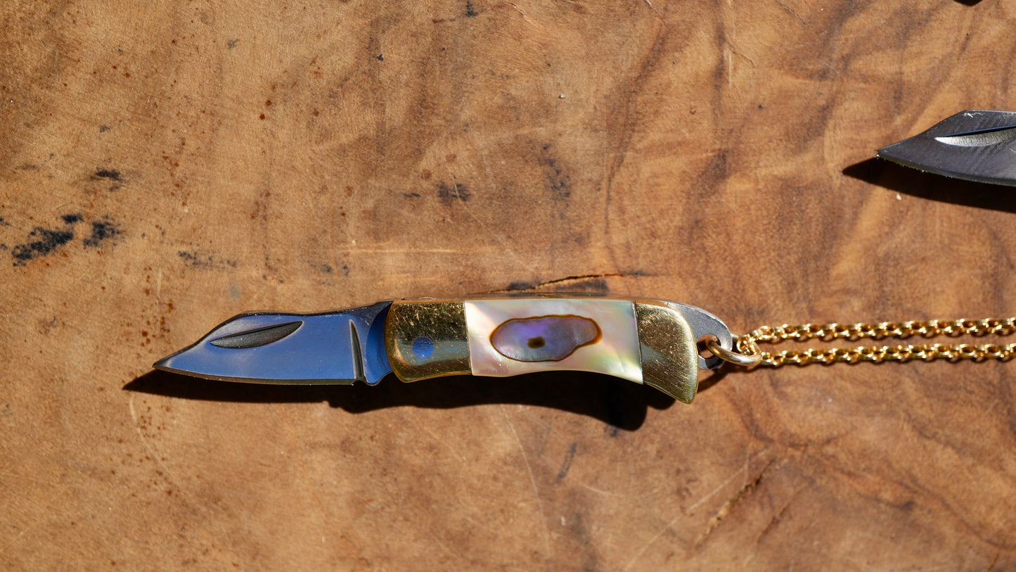 Abalone Shell Knife Necklace || Shell Pocket Knife Necklace || Blade Necklace || Brass Knife Necklace || Real Knife Necklace || Unisex