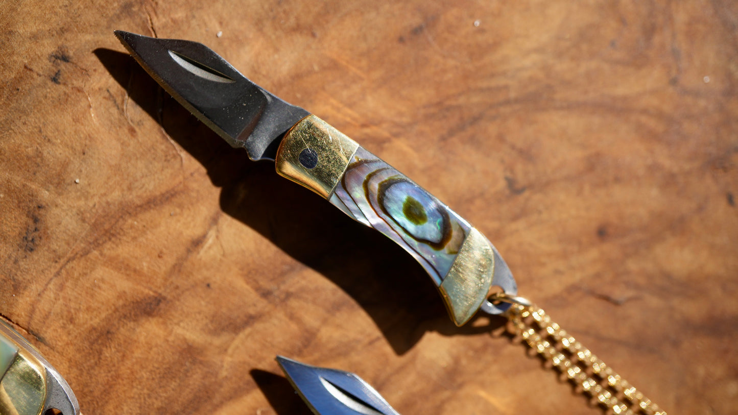 Abalone Shell Knife Necklace || Shell Pocket Knife Necklace || Blade Necklace || Brass Knife Necklace || Real Knife Necklace || Unisex