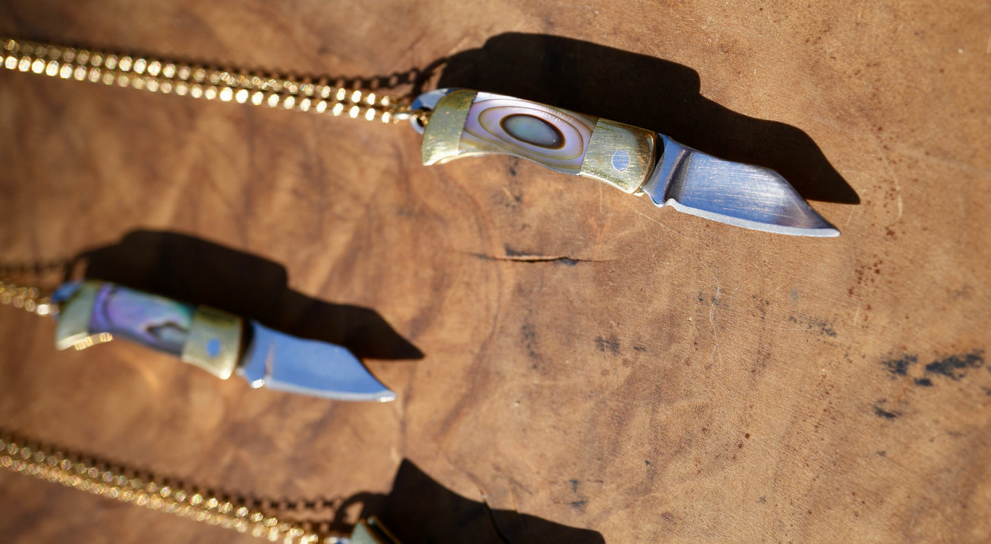 Abalone Shell Knife Necklace || Shell Pocket Knife Necklace || Blade Necklace || Brass Knife Necklace || Real Knife Necklace || Unisex