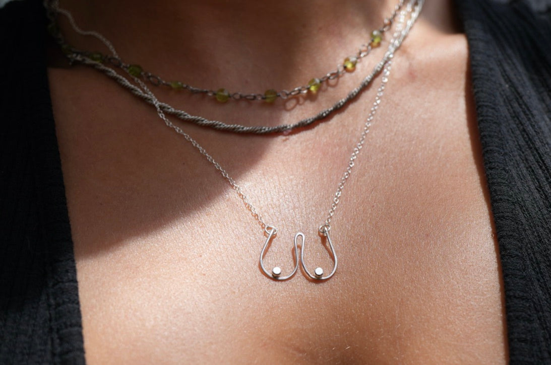 Sterling Boobie Necklace || Silver Boob Necklace || Nice Rack Necklace