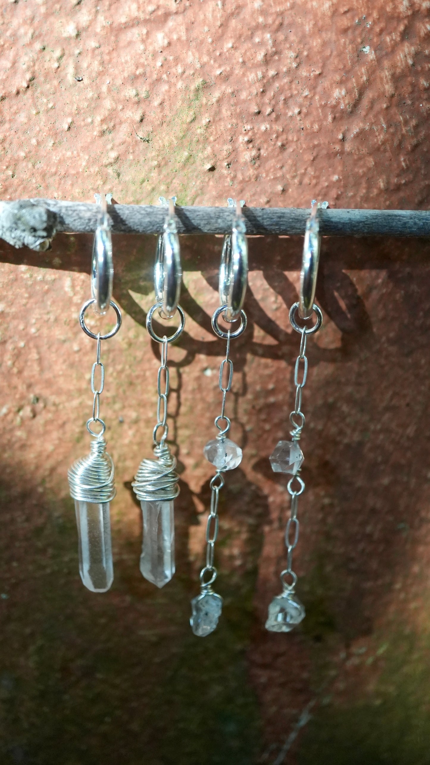 Silver Wanderlust Crystal Huggers || 925 Sterling Silver Clear Quartz & Herkimer Diamond || Bridal Earrings || Bridal Jewelry | Silver Hoops