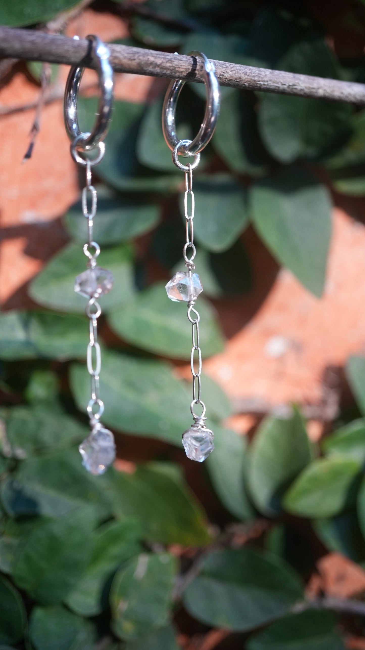 Silver Wanderlust Crystal Huggers || 925 Sterling Silver Clear Quartz & Herkimer Diamond || Bridal Earrings || Bridal Jewelry | Silver Hoops
