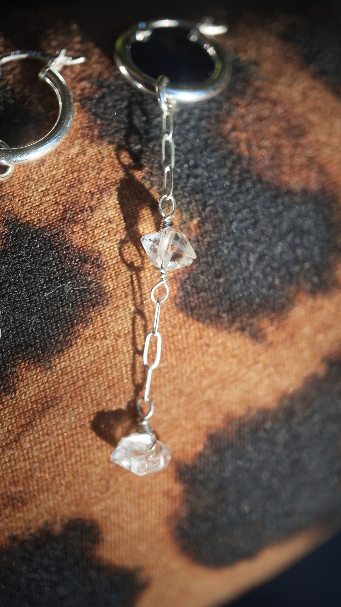 Silver Wanderlust Crystal Huggers || 925 Sterling Silver Clear Quartz & Herkimer Diamond || Bridal Earrings || Bridal Jewelry | Silver Hoops
