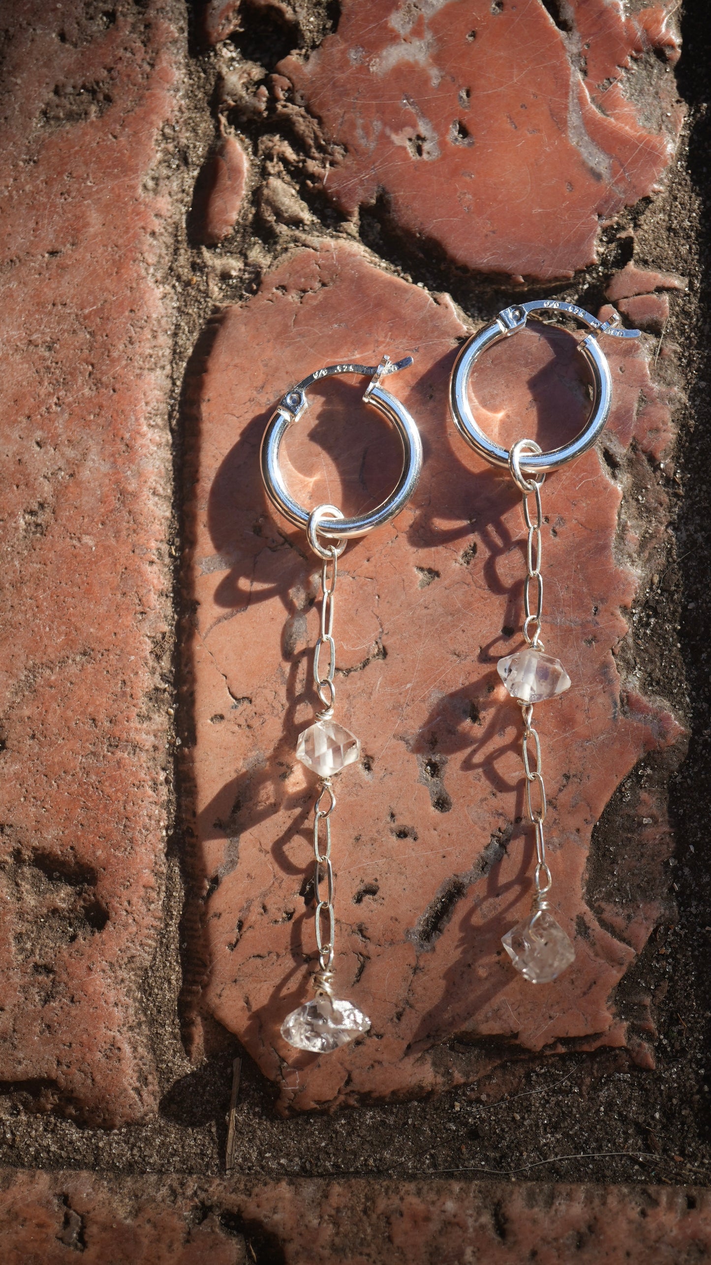 Silver Wanderlust Crystal Huggers || 925 Sterling Silver Clear Quartz & Herkimer Diamond || Bridal Earrings || Bridal Jewelry | Silver Hoops