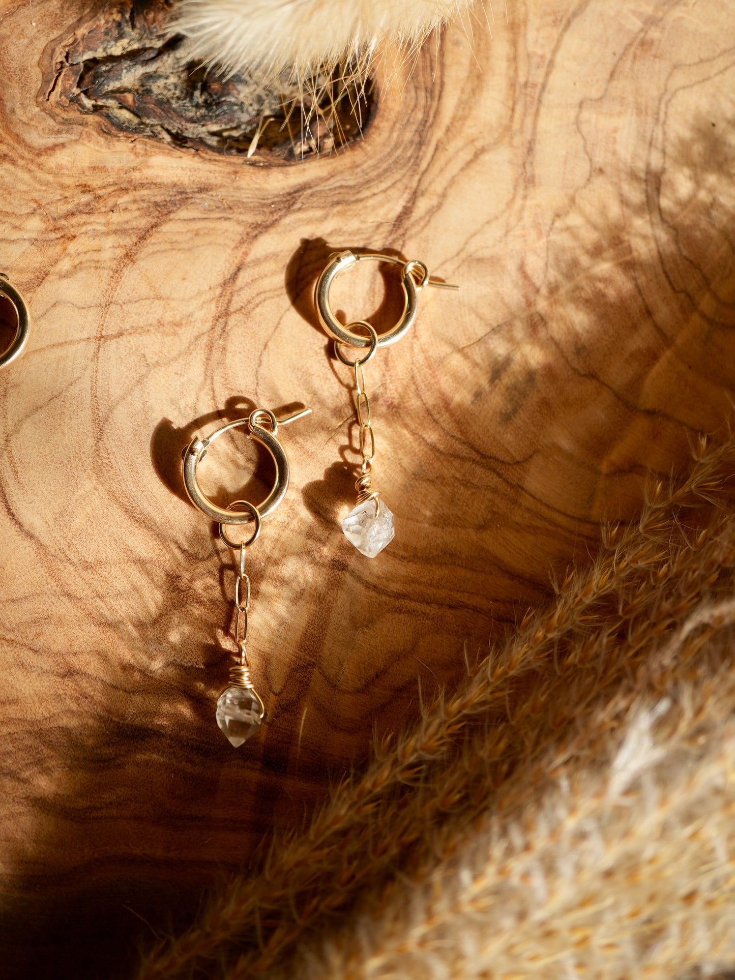 Gold Starlight Herkimer Diamond Hoop Earrings || 14K Gold Filled Herkimer Diamond Huggers || Bridal Earrings || Bridesmaid Hoops