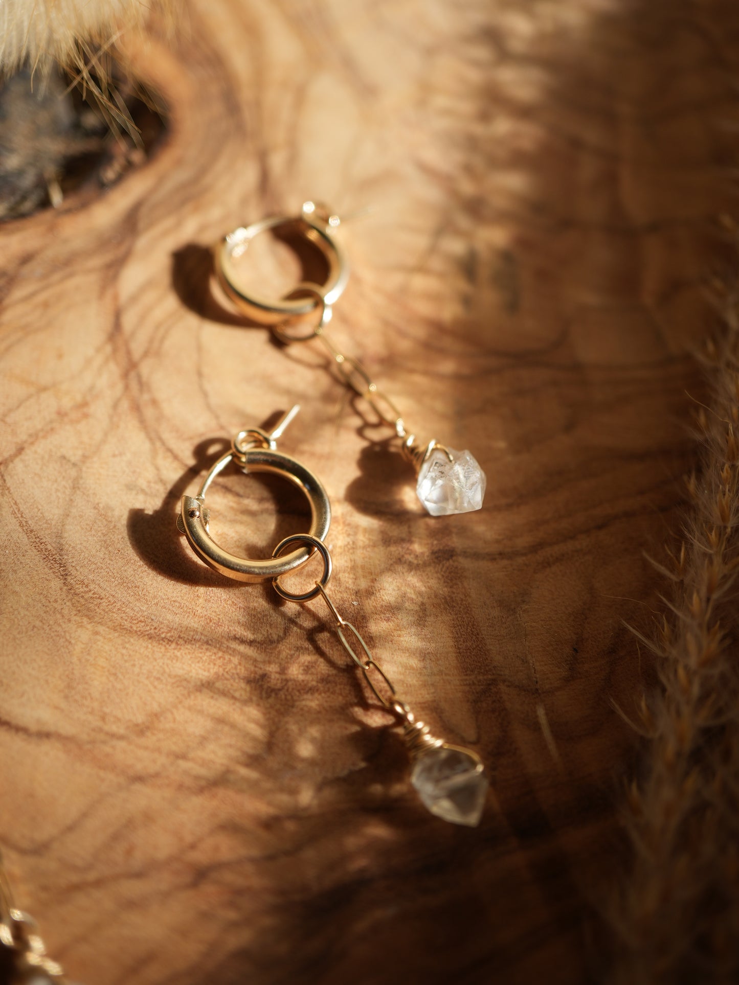 Gold Starlight Herkimer Diamond Hoop Earrings || 14K Gold Filled Herkimer Diamond Huggers || Bridal Earrings || Bridesmaid Hoops