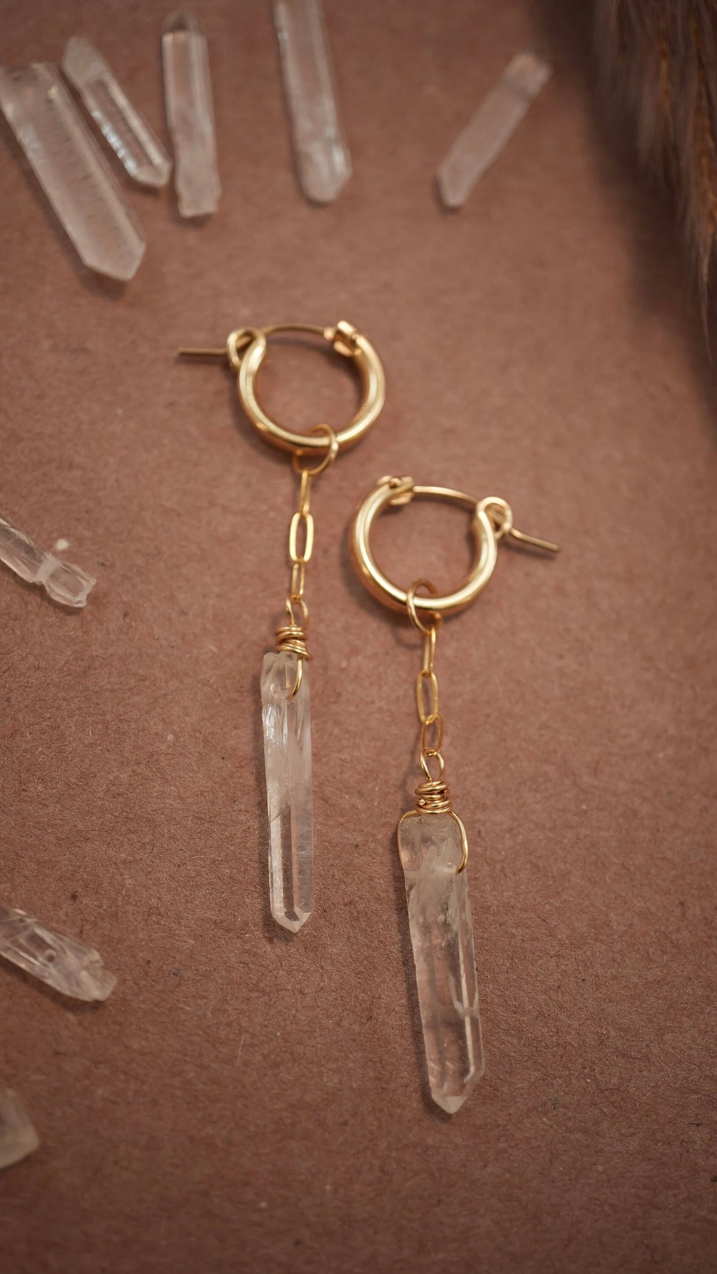 Starlight Huggers Small || 14K Gold Filled Clear Quartz Hoops ||Everyday Crystal Earrings