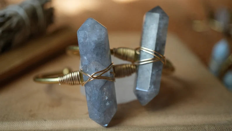 Smokey Clouded Quartz Cuff Bracelet Golf Filled || Adjustable Double Point Crystal Bracelet || Crystal Cuff || Brass + Gold Filled