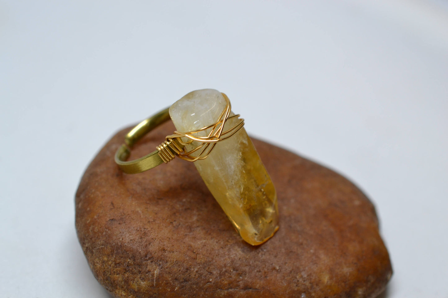 Adjustable Citrine Brass Wire Wrapped Ring || November