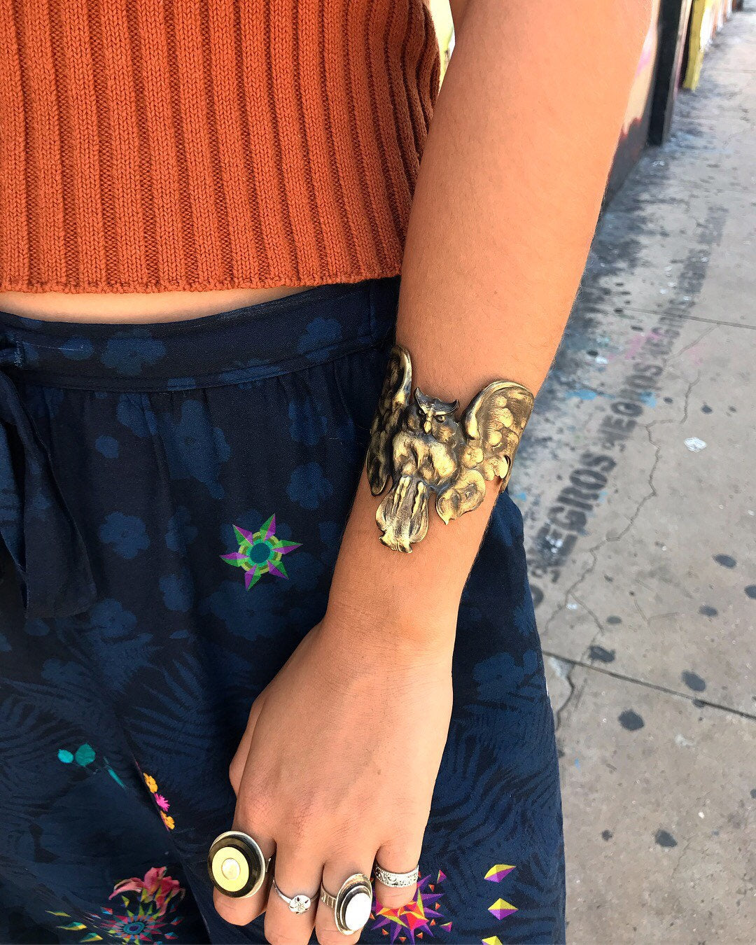 Copper Gargoyle Owl Cuff