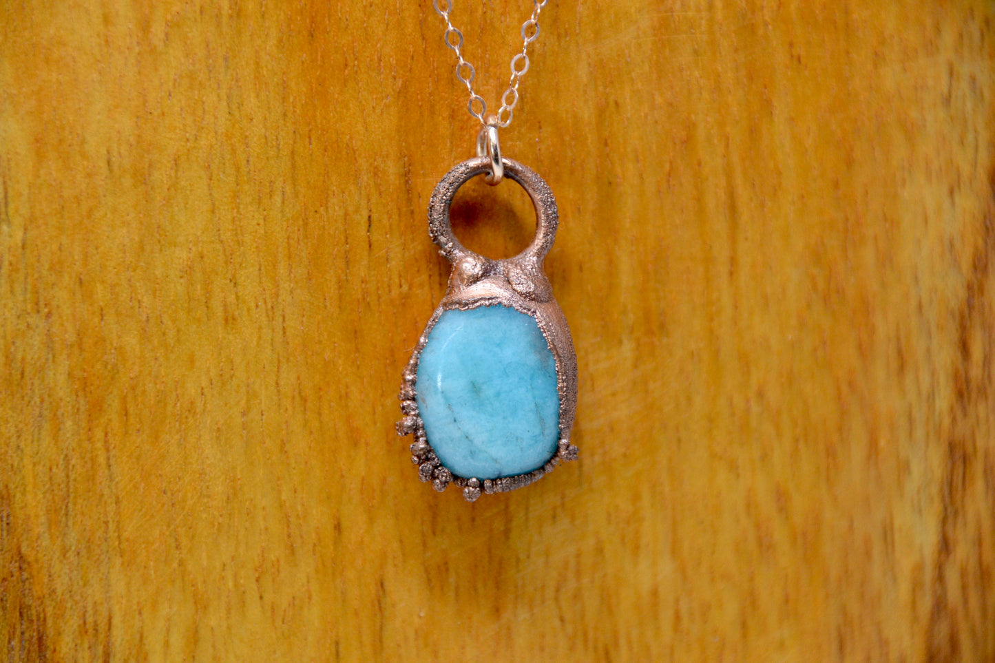 Copper Blue Amazonite Necklace || Copper & 14K Rose Gold Necklace