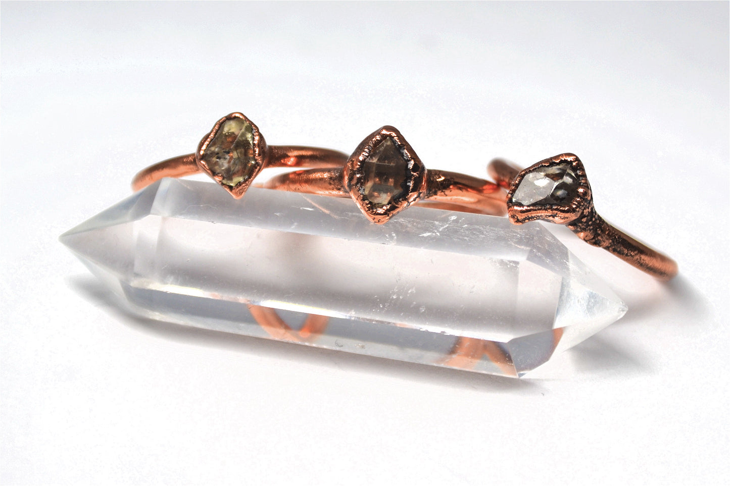 Raw Herkimer Diamond Copper Ring || April Birthstone