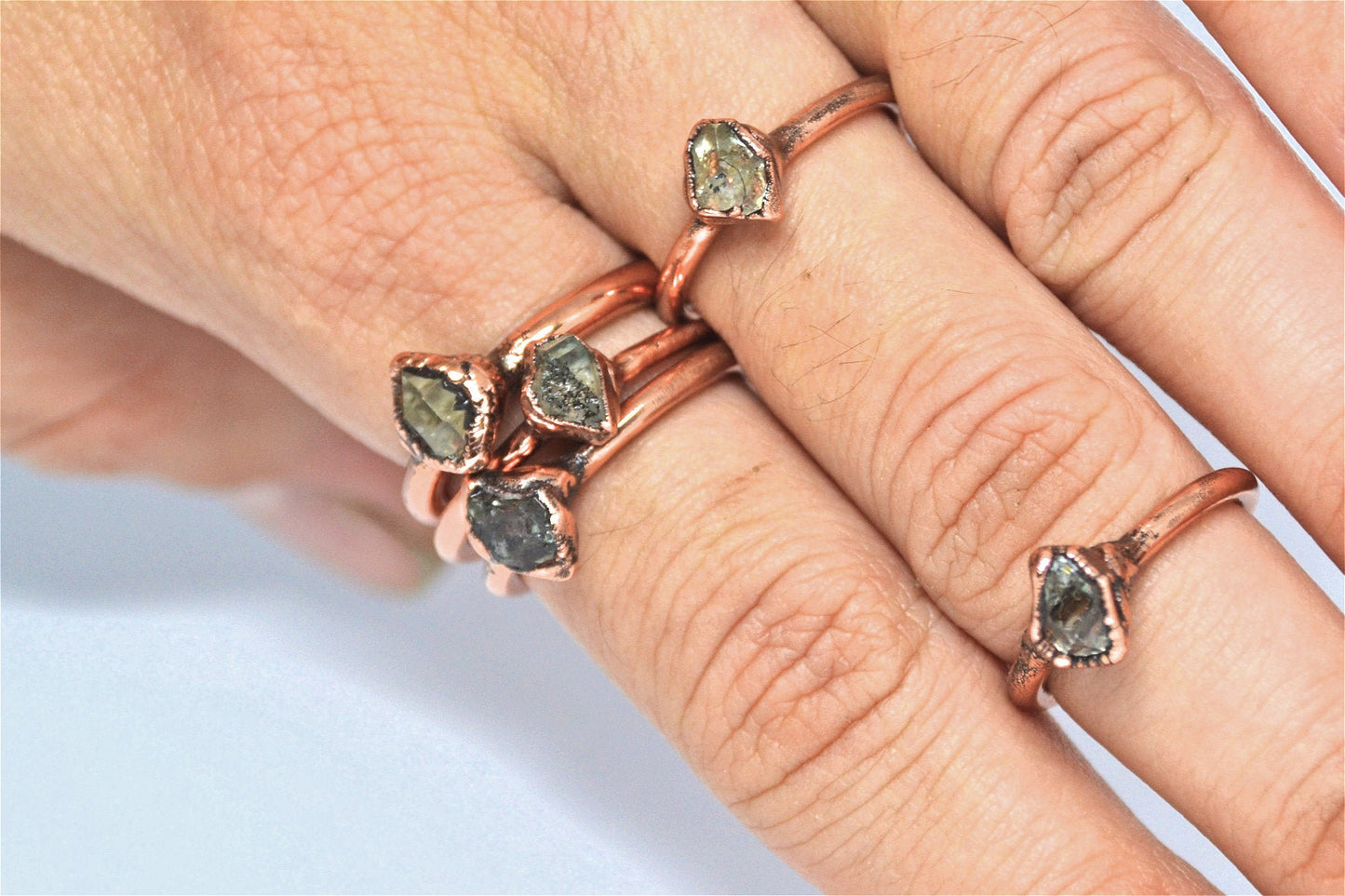 Raw Herkimer Diamond Copper Ring || April Birthstone