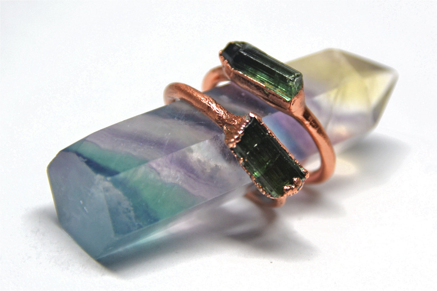 Raw Green Tourmaline Bar Ring | Stacking Ring | Stackable Ring |
