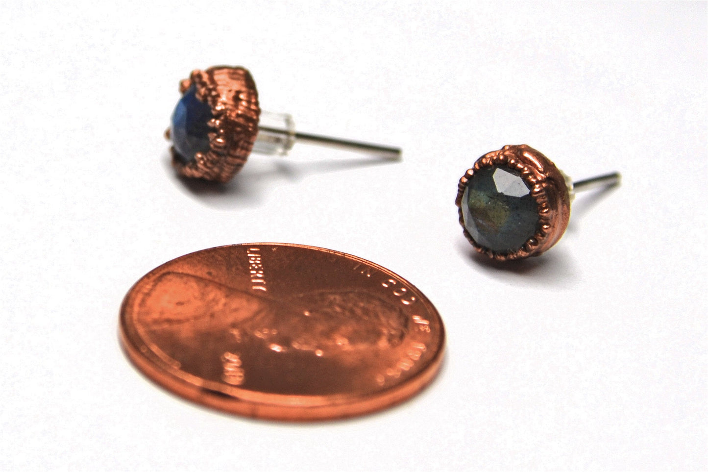 Faceted Labradorite Studs Copper