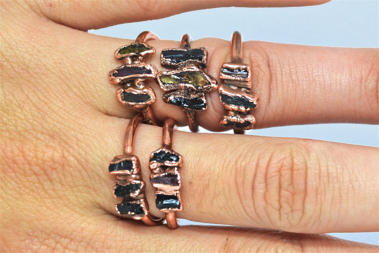 Multi Stone Tourmaline Copper Ring || Raw Stone Tourmaline Ring