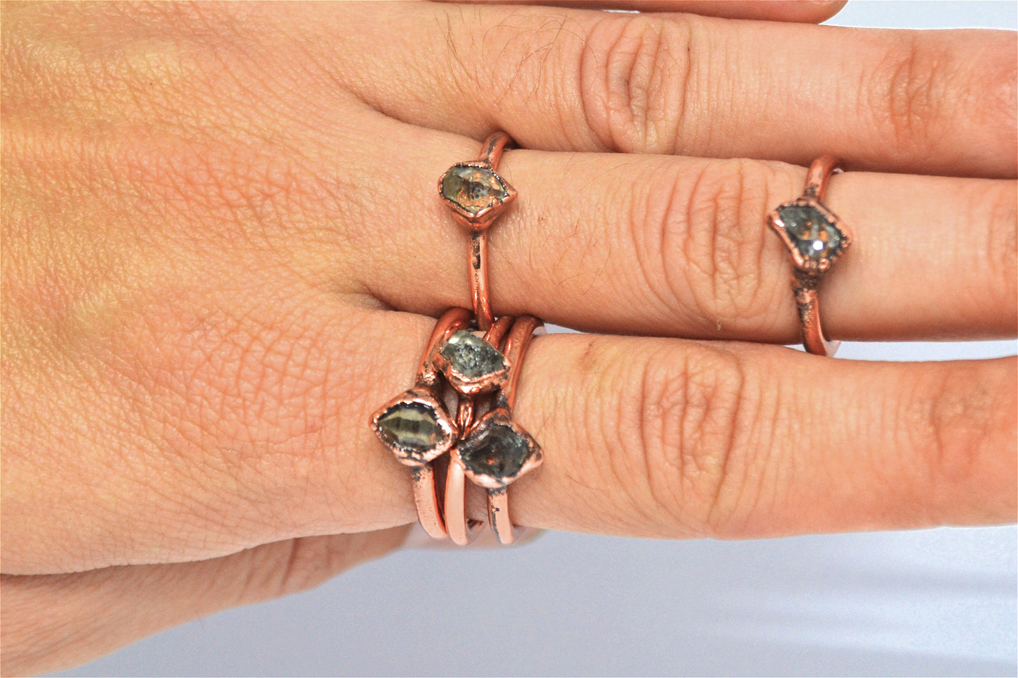 Raw Herkimer Diamond Copper Ring || April Birthstone
