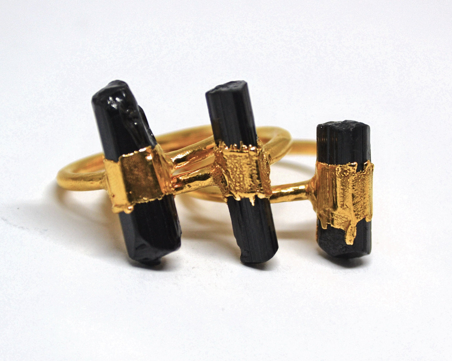 Gold Raw Black Tourmaline Ring || Grounding Stone