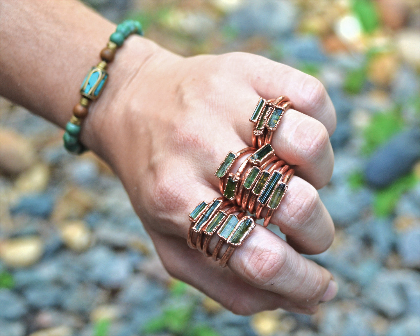 Raw Green Tourmaline Bar Ring | Stacking Ring | Stackable Ring |