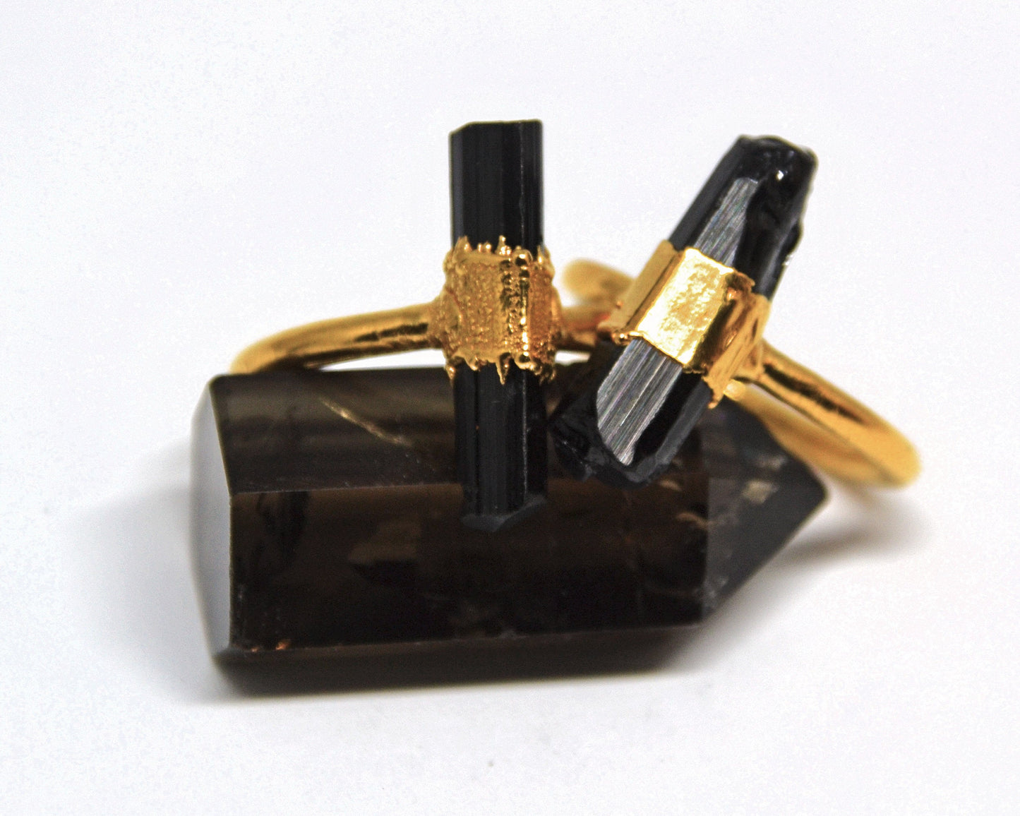 Gold Raw Black Tourmaline Ring || Grounding Stone