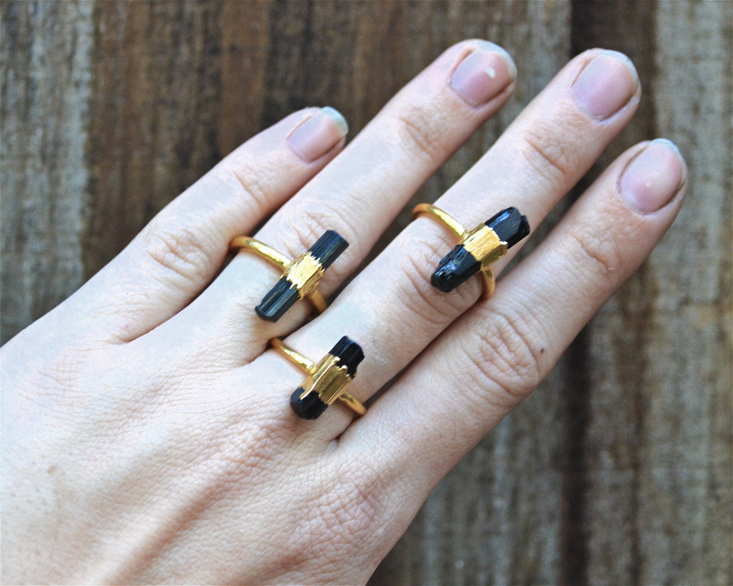 Gold Raw Black Tourmaline Ring || Grounding Stone