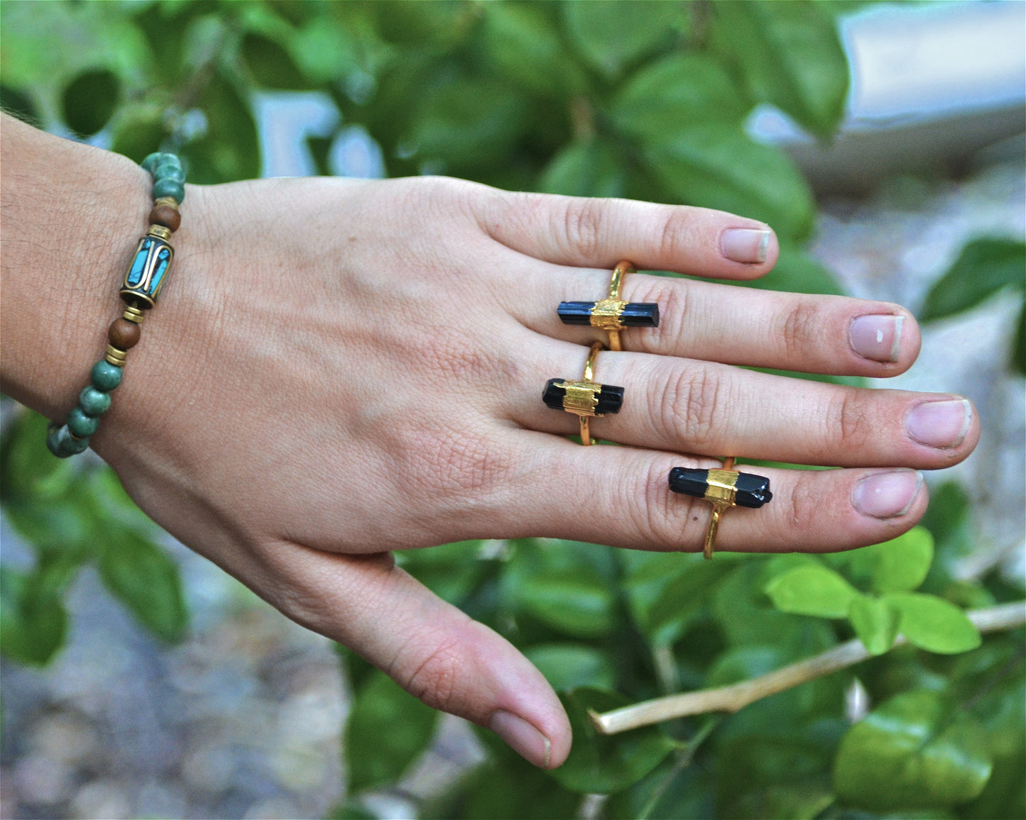 Gold Raw Black Tourmaline Ring || Grounding Stone