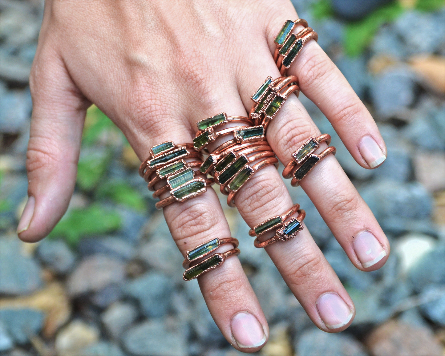 Raw Green Tourmaline Bar Ring | Stacking Ring | Stackable Ring |