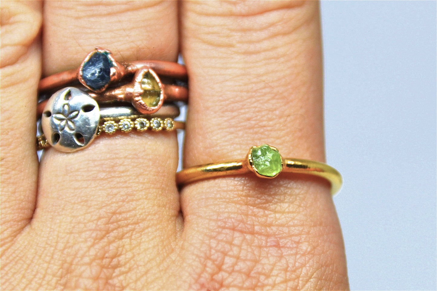 Gold Raw Peridot Ring| August Ring| Raw Stone Ring |