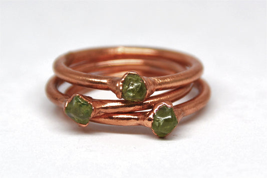 Dainty Copper Peridot Ring || August Birthstone Ring