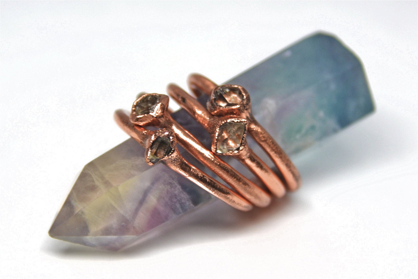 Copper Baby Herkimer Diamond Ring || April Birthstone
