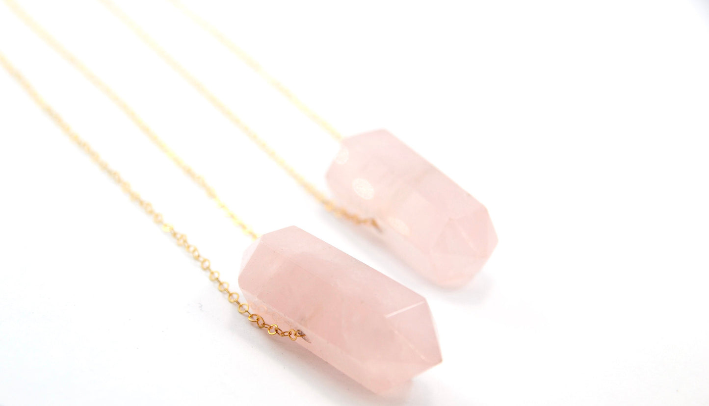 Gold Filled Rose Quartz Point Necklace || Love Necklace