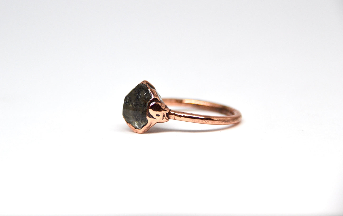 Dark Herkimer Diamond Ring | Tibetan Quartz || April Birthstone