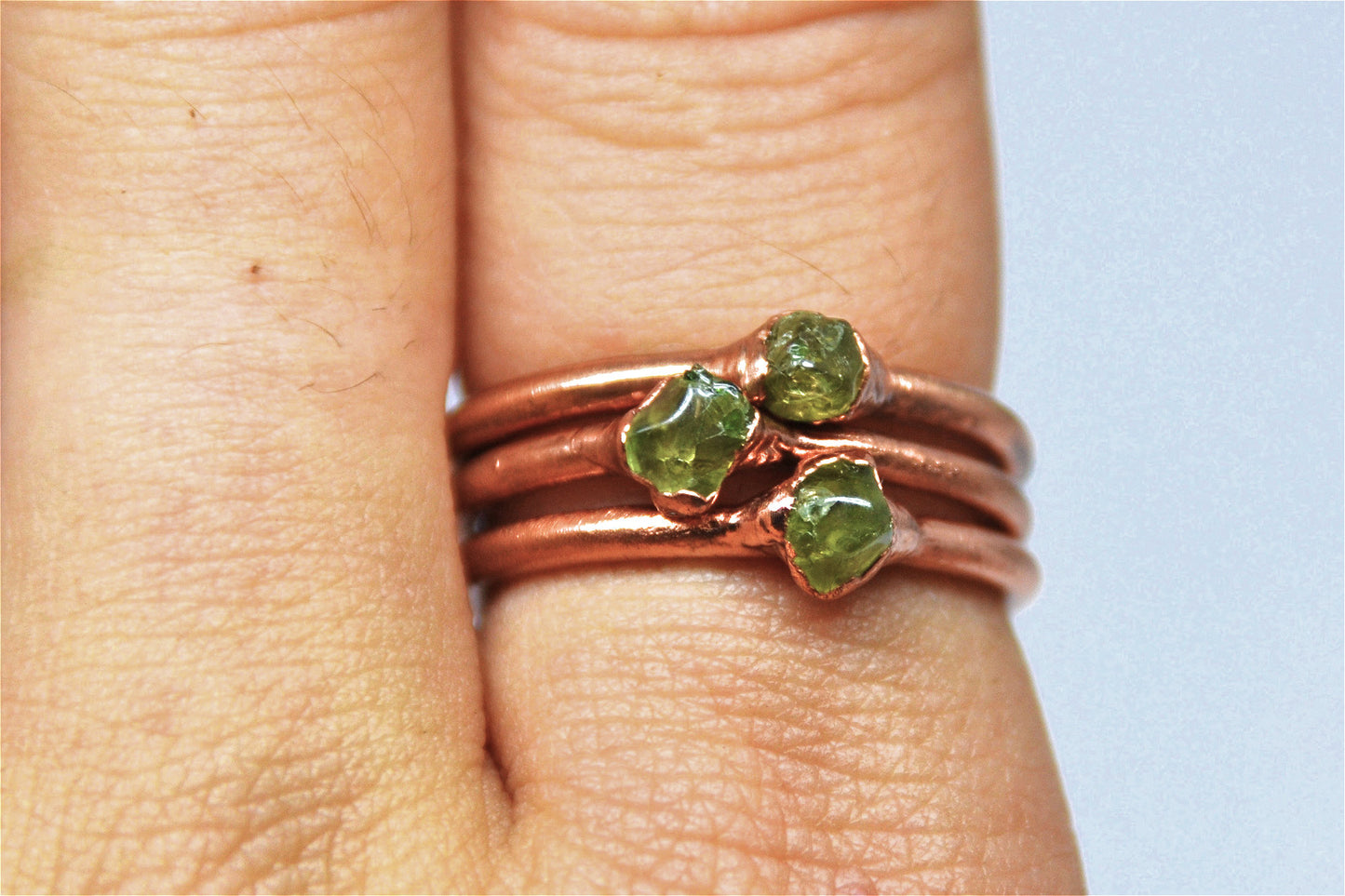 Dainty Copper Peridot Ring || August Birthstone Ring