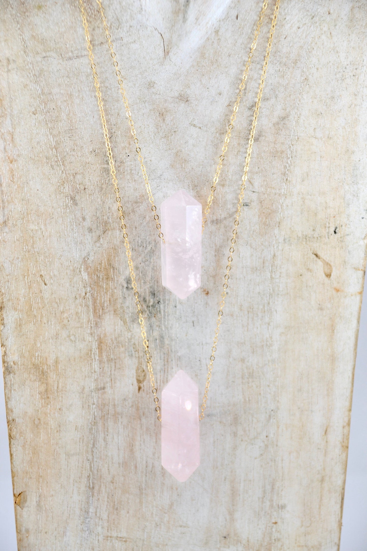 Gold Filled Rose Quartz Point Necklace || Love Necklace