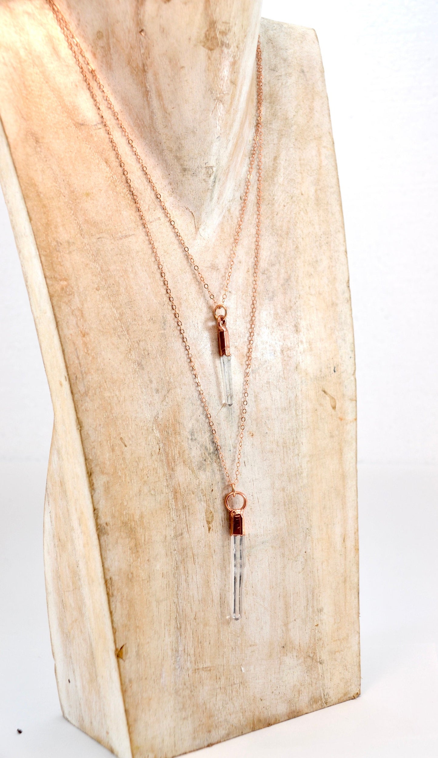 Clear Quartz Point Necklace Copper & 14k Rose Gold || April Birthstone