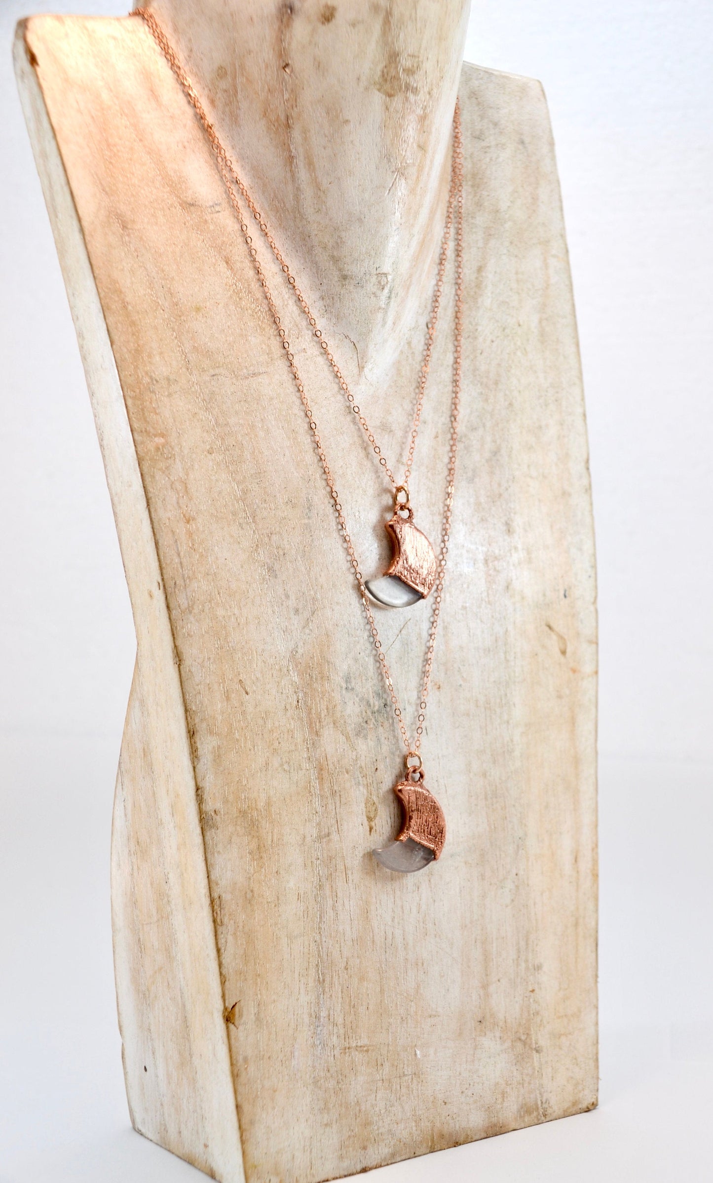 Rose Quartz Moon Necklace Copper