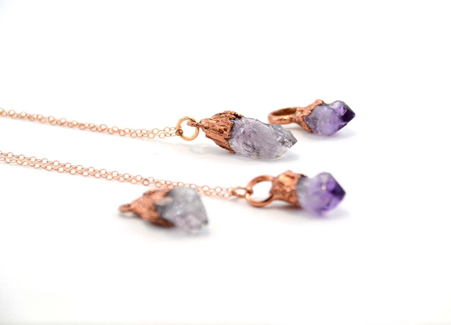 Amethyst Point Copper 14k Rose Gold Necklace || February Birthstone