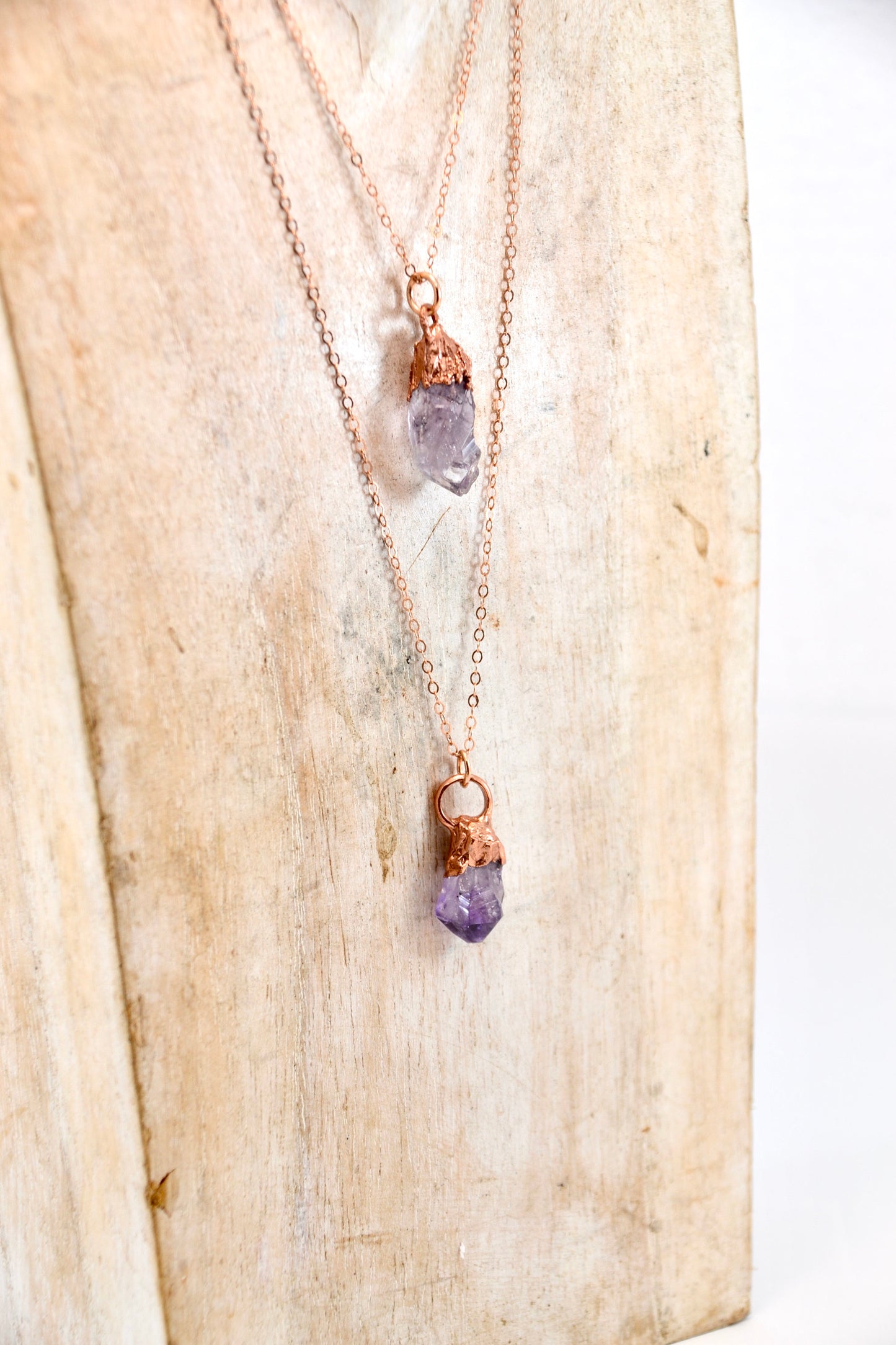 Amethyst Point Copper 14k Rose Gold Necklace || February Birthstone