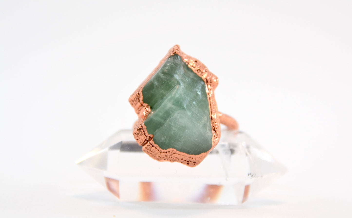 Raw Calcite Copper Ring | Mineral Stone Ring | Green Calcite Copper Ring