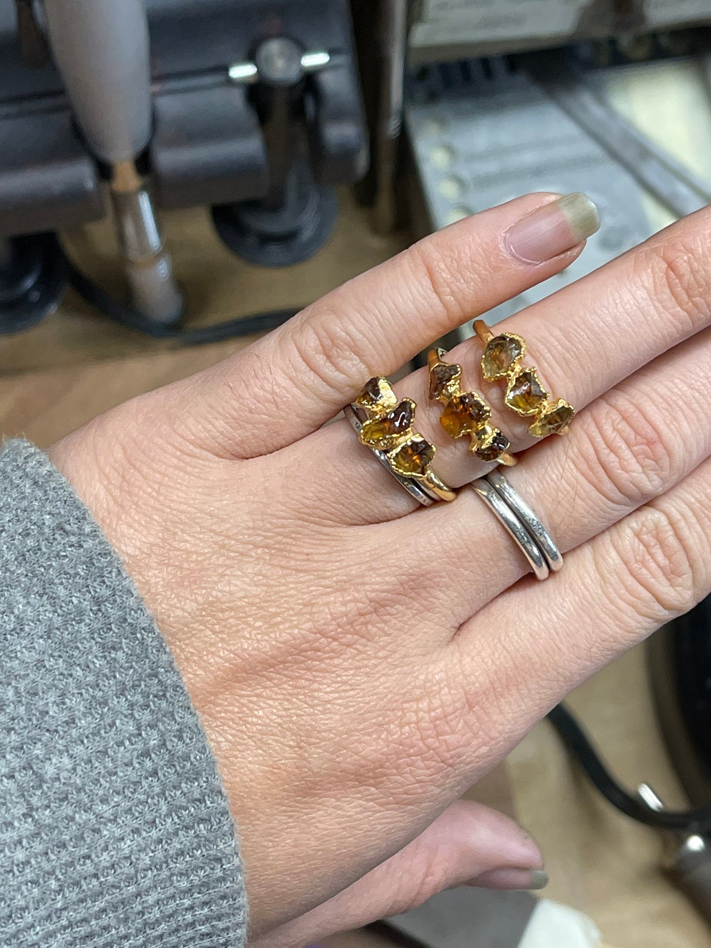 Multi-stone Gold Raw Citrine Ring | Rough Stone Ring |