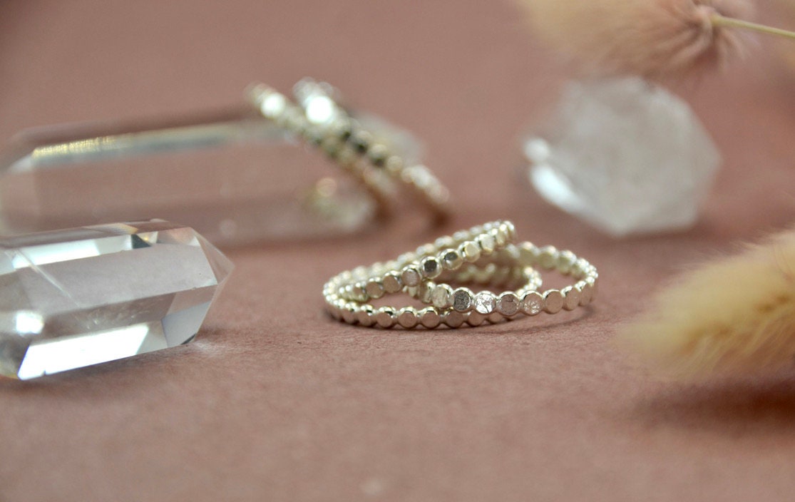 Sterling Silver Hammered Pebble Ring || Handmade Sterling Silver Stacking Ring |