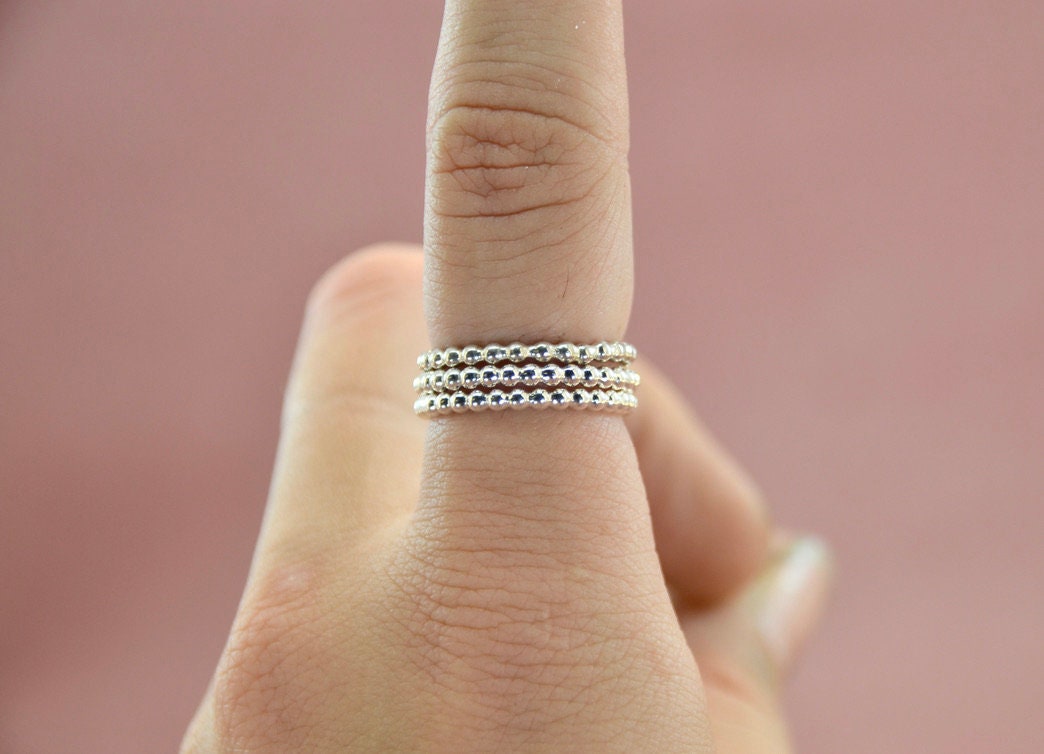 Sterling Silver Beaded Ring || Handmade Sterling Silver Stacking Ring | Minimalist Ring 925