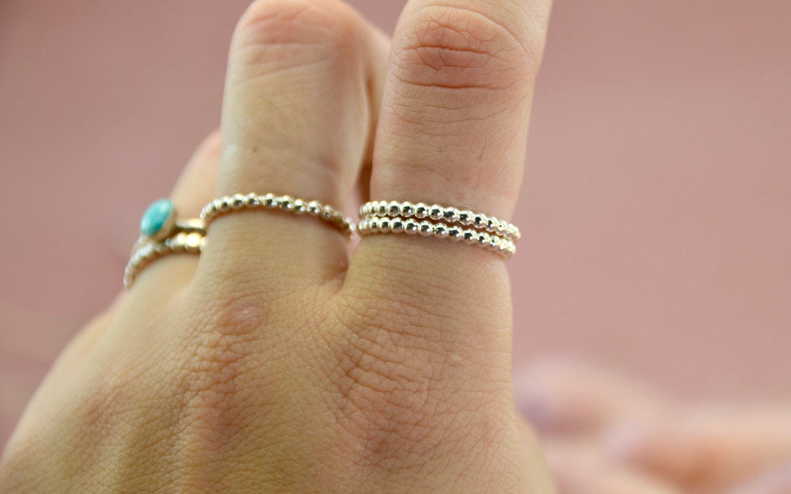 Sterling Silver Beaded Ring || Handmade Sterling Silver Stacking Ring | Minimalist Ring 925