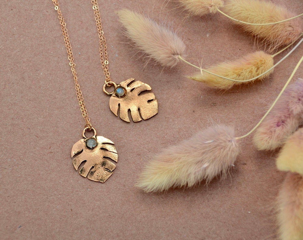 monstera jewelry Monstera Leaf Necklace || Handmade Monstera Necklace || Copper & 14K R – DaddyDaughterjewelry
