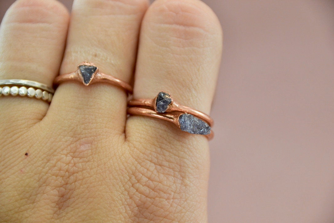 Raw Tanzanite Stone Ring || Copper Tanzanite Ring ||