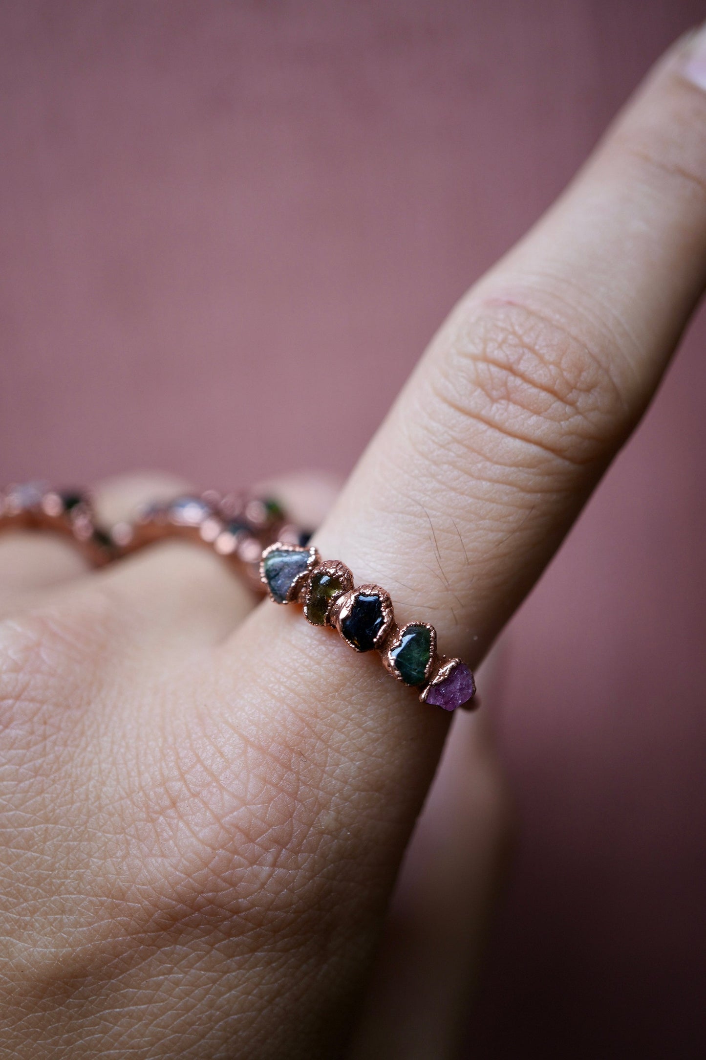 Multi-Colored Tourmaline Ring || Copper Tourmaline Ring || Pink Tourmaline || Green Tourmaline || Black Tourmaline || Electroformed Ring
