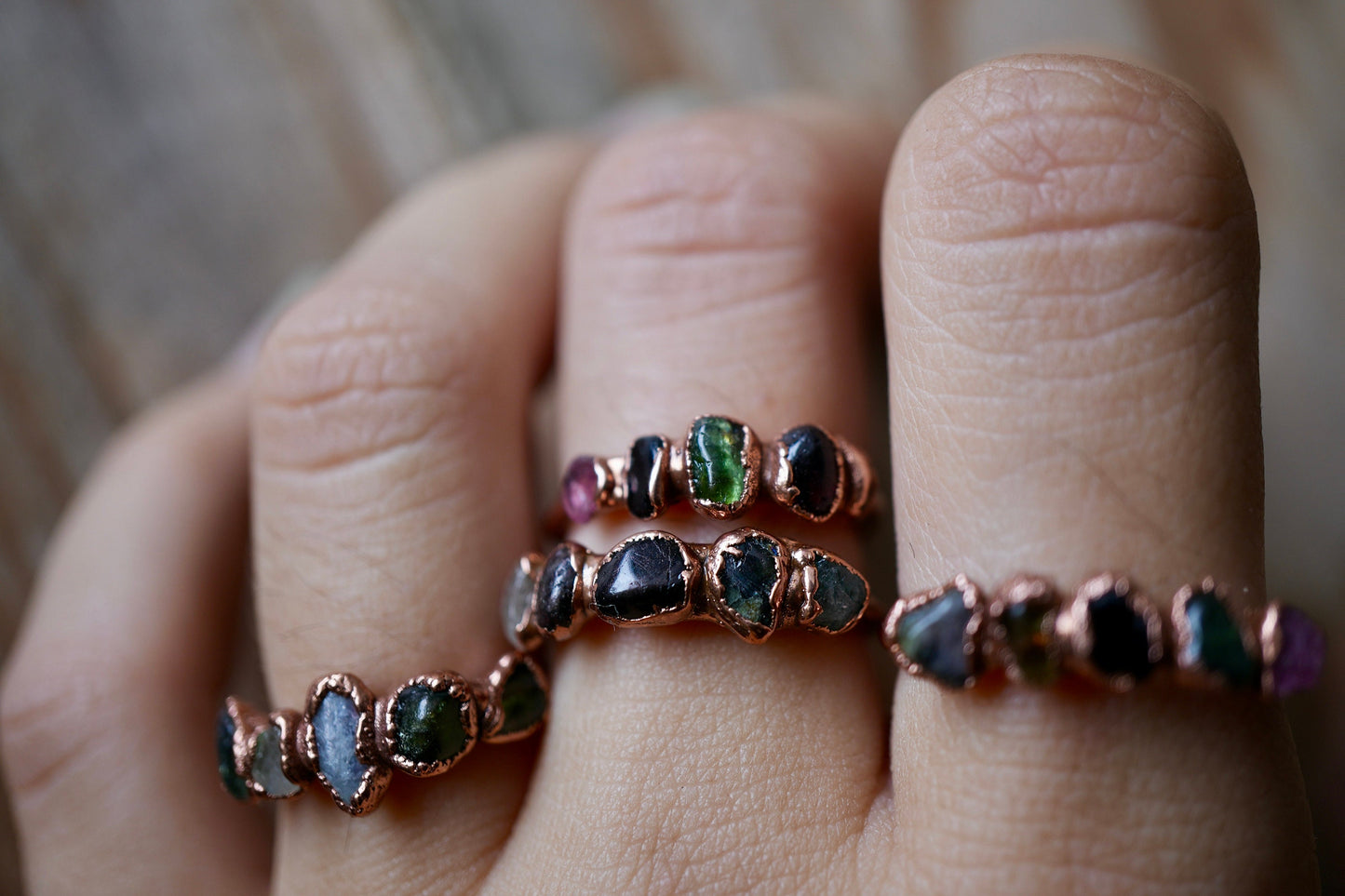 Multi-Colored Tourmaline Ring || Copper Tourmaline Ring || Pink Tourmaline || Green Tourmaline || Black Tourmaline || Electroformed Ring